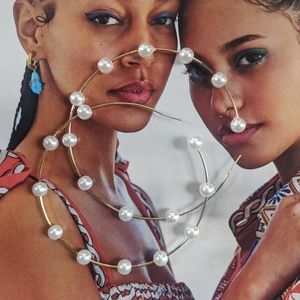 Boho Gold Oversized Pearl Hoop Statement Earrings